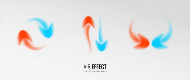 Vector illustration of Arrow air flow effect on a transparent background. A set of arrows indicating the temperature regulation of air flow. Vector illustration