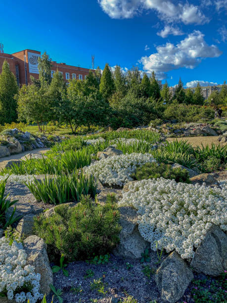 istock Beautiful landscaped spring garden with white flowers 1710248494