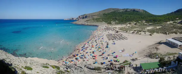 Mallorca, Spain - 30 Oct, 2023: The beach of Cala Mesquida, Mallorca