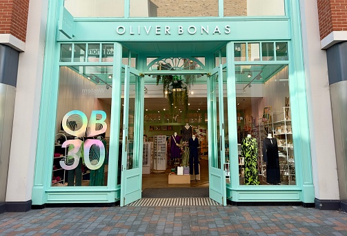 Chelmsford, UK - September 25, 2023: Oliver Bonas clothing, homeware and gift shop in Bond Street, Chelmsford, Essex, UK.