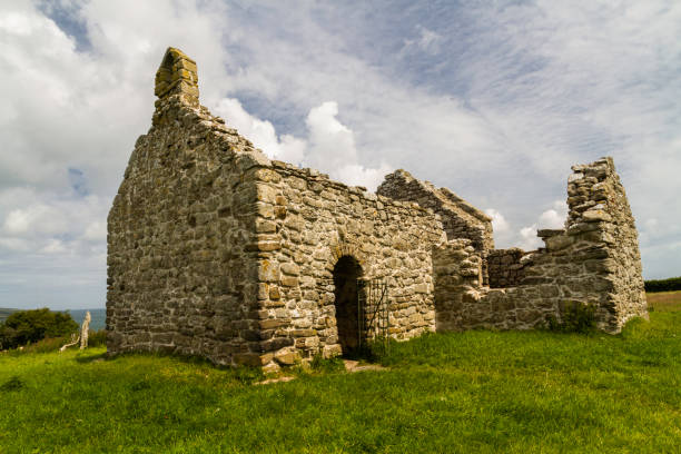 istock Beautiful old welsh chapel or church, ruin, sky as copyspace top. 1710341463