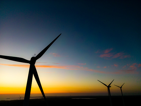 Aerial images of wind structures implemented with clean energy using wind