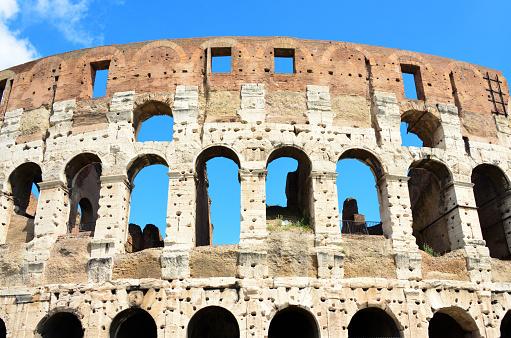 Rear view of the Roman Colosseum because it was under repair.