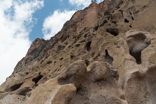 Rock formations in Frijoles canyon of  Bandelier Park, Los Alamos, New Mexico