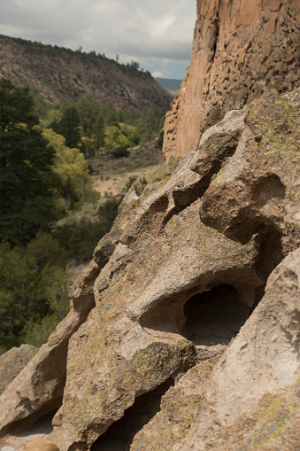Rock formations in Frijoles canyon of  Bandelier Park, Los Alamos, New Mexico