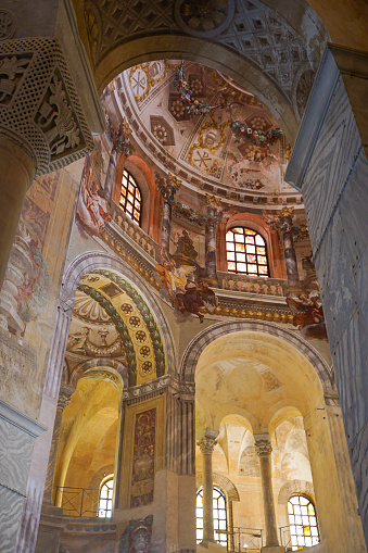 The decorated Basilica di San Vitale in Ravenna, Italy. Rare example of early Christian Byzantine art in Europe.