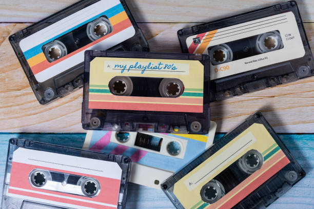 istock Top view of retro style music cassette. 1710432219