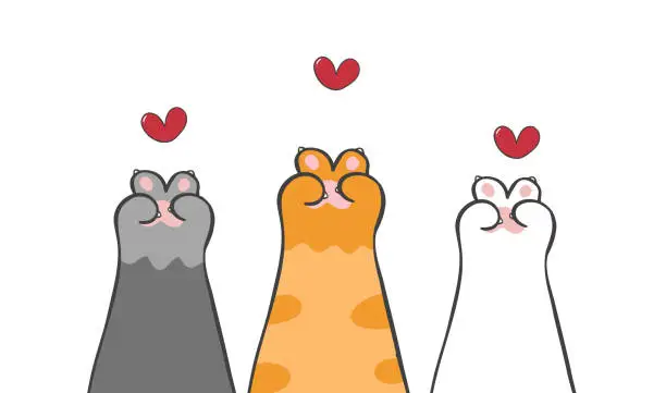 Vector illustration of Cheerful cat paws with victory gesture in a whimsical doodle art style. Perfect for conveying teamwork, determination, and motivation. Ideal for cat lovers and animal enthusiasts.