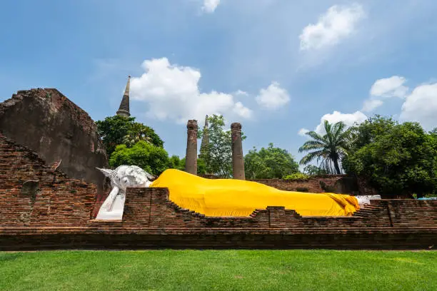 Photo of Partial view of recumbent Buddha in Ayutthaya Thailand