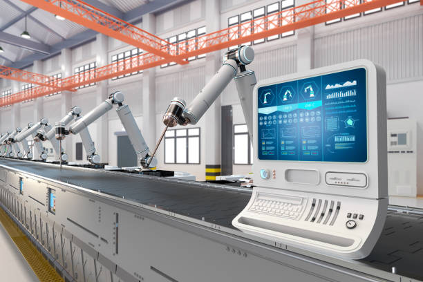 istock Automation factory concept with control panel screen and robotic arms 1710518770