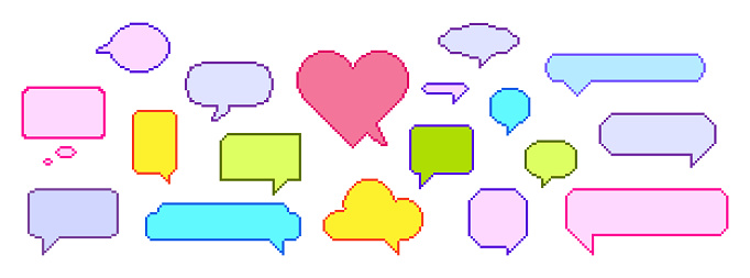 Vibrant Pixel Speech Bubble Set Featuring An Array Of Colorful, Retro-inspired Think or Speak Clouds For Adding A Playful Touch To Your Digital Conversations And Designs. Cartoon Vector Illustration