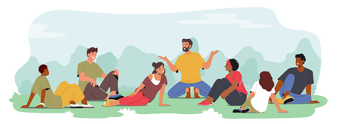 Characters Leisurely Recline Upon A Lush Green Meadow, Basking In The Serenity Of Nature, Sharing Laughter, Stories, And Moments Of Pure Joy Under The Open Sky. Cartoon People Vector Illustration