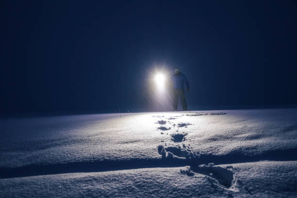 istock Man in deep snow at night searching for the road. 1710520789