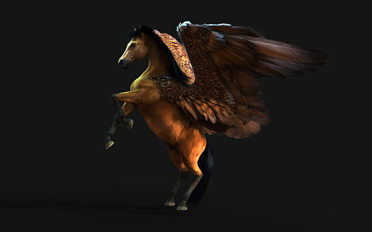 3D illustration of a fantasy horse isolated on black background with clipping path.