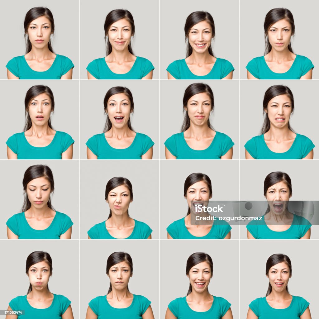 Jeune femme faire expressions du visage - Photo de Visage expressif libre de droits