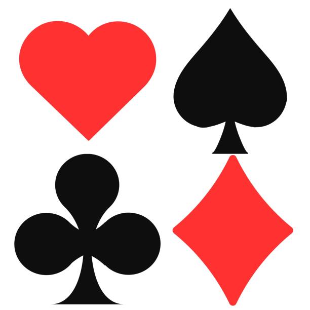 카드 슈트 아이콘 기호, 하트, 스페이드, 클럽, 다이아몬드 - cards heart suit heart shape poker stock illustrations