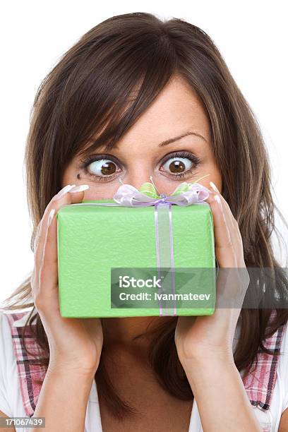 Young Woman With A Present Stock Photo - Download Image Now - Adult, Adults Only, Birthday