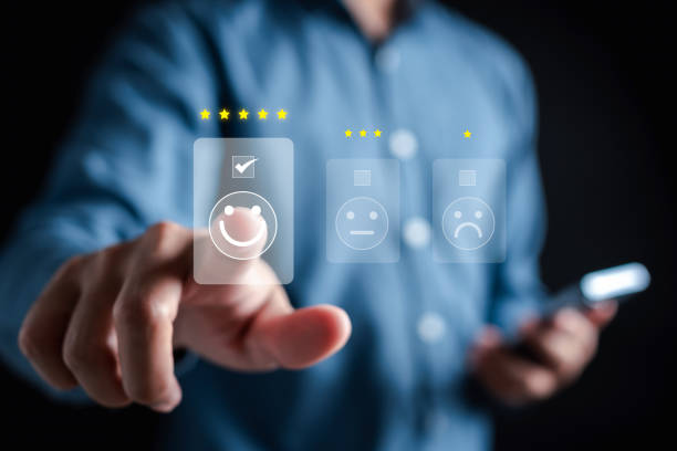 istock Experience of Customer and User give rating on online service on application smartphone, Satisfaction feedback and review give best quality good product survey ranking in top online business. 1710692720