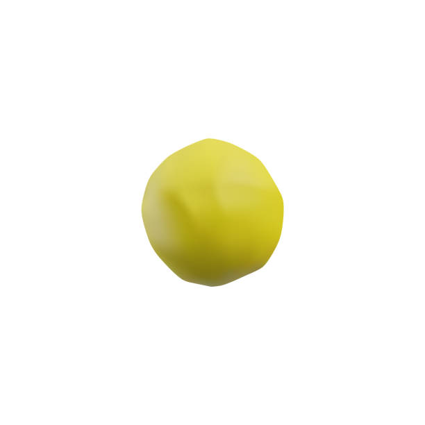 ilustrações, clipart, desenhos animados e ícones de bola amarela de plasticina realista, argila 3d ou círculo de textura de massa, elemento de design de renderização vetorial escultura artesanal artesanal - play doh balls