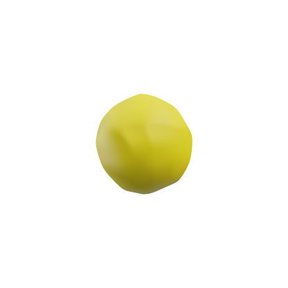 Realistic plasticine yellow ball. 3D clay texture circle icon isolated on white background. Vector render design element from dough. Child creation modeling round object. Handmade craft art, sculpting