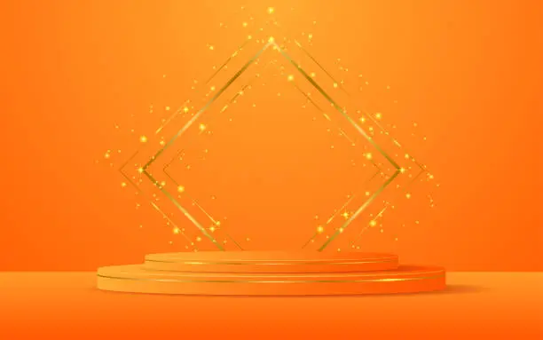 Vector illustration of Orange podium with elegant gold lines on the back