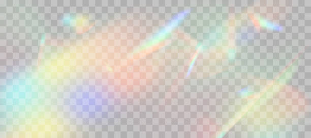 kuvapankkikuvitukset aiheesta epäselvä sateenkaaren taittokerrosvaikutus. vaalean linssin prisman vaikutus läpinäkyvään taustaan. holografinen heijastus, kristallisoihdun vuotovarjopeite. vektorin abstrakti kuva. - särmiö