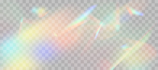 Blurred rainbow refraction overlay effect. Light lens prism effect on transparent background. Holographic reflection, crystal flare leak shadow overlay. Vector abstract illustration. Blurred rainbow refraction overlay effect. Light lens prism effect on transparent background. Holographic reflection, crystal flare leak shadow overlay. Vector abstract illustration. rainbow light effect transparent stock illustrations