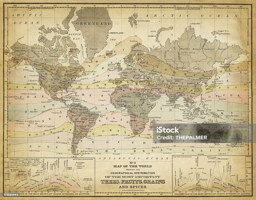 Map Of The World 1867 Stock Illustration - Download Image Now - Old