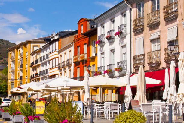 istock Town square and sidewalk cafes in Cacabelos, Castilla y Leon, Spain. 1710854159