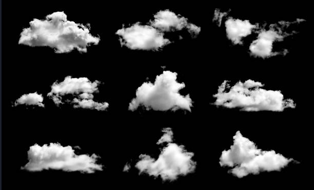 istock Set of white clouds or smog for design isolated on a black background. 1710912659