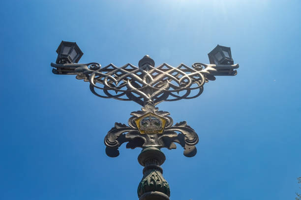 a garden lamp ornament against a bright blue sky background, Indonesia, 17 September 2023.