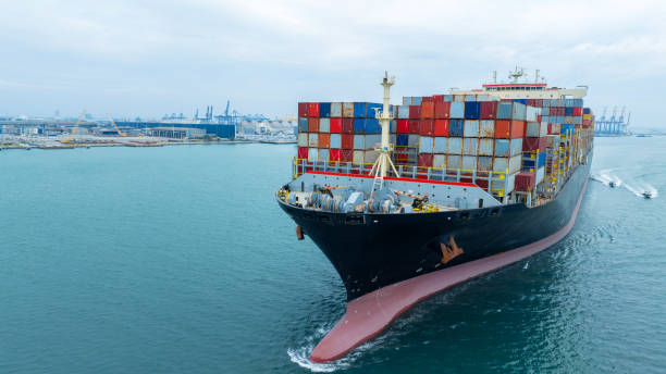 istock aerial front of cargo ship carrying container and running for export goods from cargo yard port to custom ocean concept freight shipping by ship 1710917437