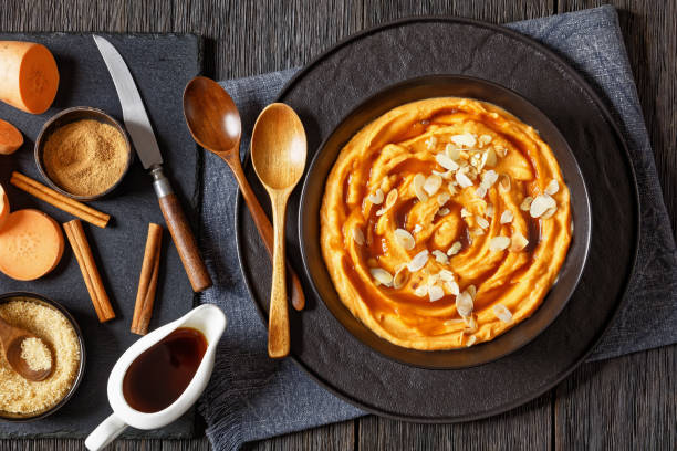 vanilla whipped sweet potatoes with maple syrup