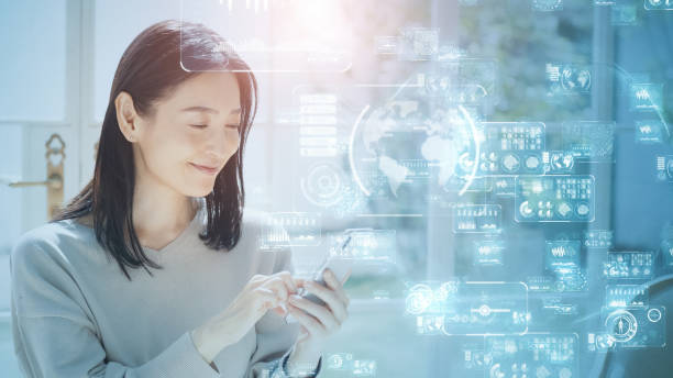 istock Middle aged asian woman using a smart phone. Communication network concept. Digital transformation. 1710947592