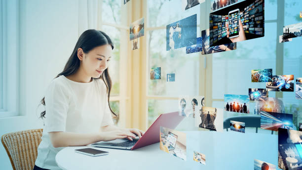 istock Digital contents concept. Social networking service. Streaming video. communication network. 1710947620