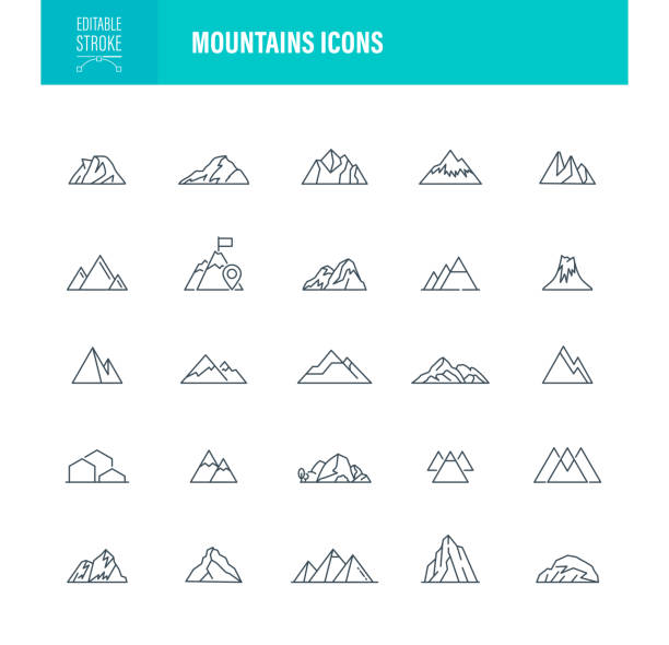 Mountains Icons Editable Stroke vector art illustration
