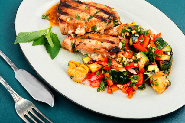 istock Tuna steak with grilled vegetables. 1710957666