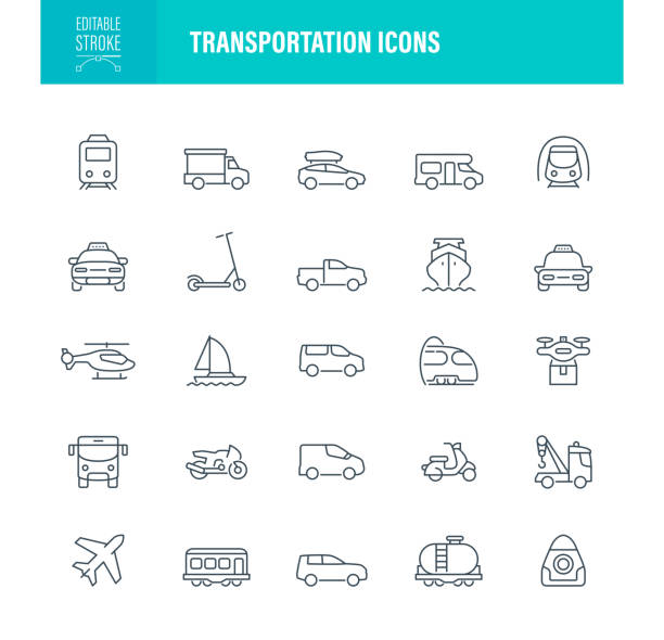 Transportation Set Icons Editable Stroke vector art illustration