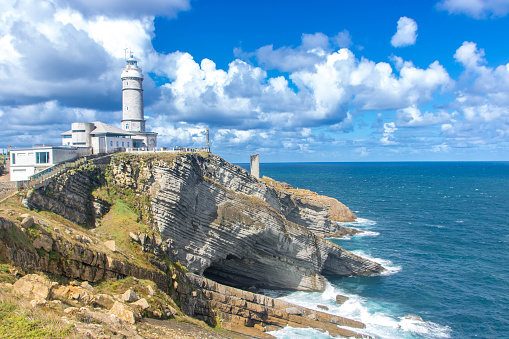 Landscape of Cabo Mayor and its lighthouse in  Santander , Spain