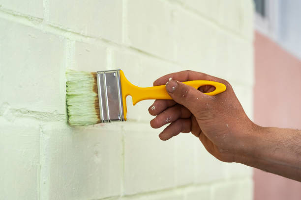 istock Designer painting light green wall with brush, closeup. Space  for text 1710978494