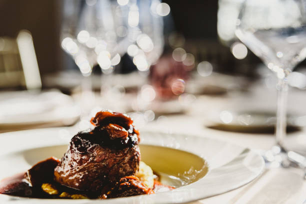 istock Exquisite veal dish with sauce served in luxury cutlery 1710978522
