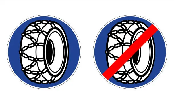 Vector illustration of Snow chains obligatory road sign.