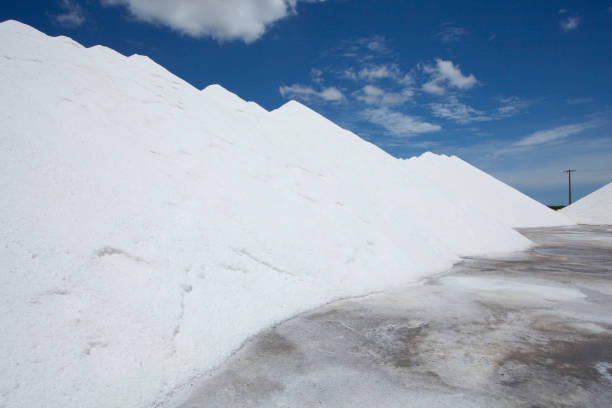 Mexico, Baja California Sur, Guerrero Negro -09.02.2016: With about seven million tons of annual production this Saelin is the world's largest, it was founded in 1957,