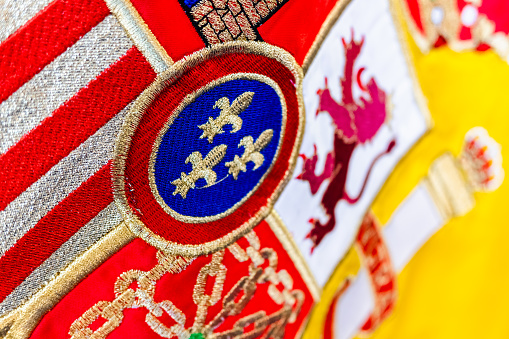 Detail of the historical shield of the national flag of Spain.