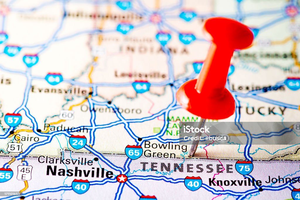 Estados EUA no mapa: Tennessee - Royalty-free Alfinete Foto de stock