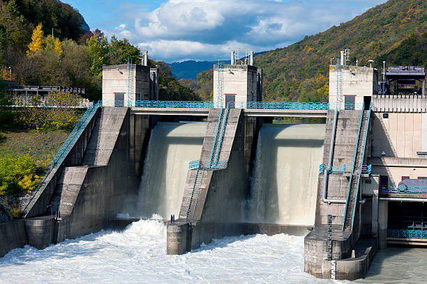 Hydropower Plant Solkan on Soca River Slovenia Dam on Soca River, Primorska, Slovenia, Europe. nova gorica stock pictures, royalty-free photos & images