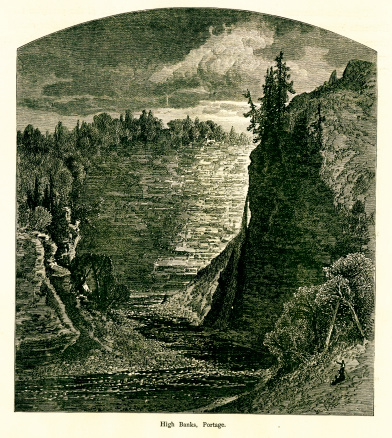 Portage high banks in the U.S. state of New York. Published in Picturesque America or the Land We Live In (D. Appleton & Co., New York, 1872).