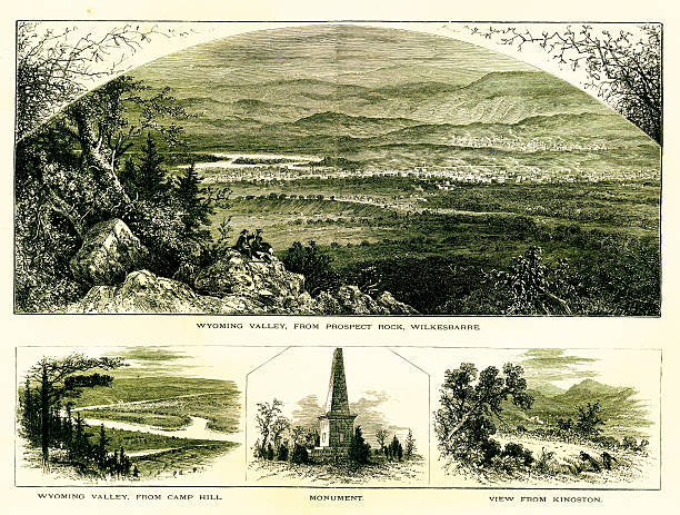 Scenes in Wyoming Valley, Pennsylvania Wyoming Valley, U.S. state of Pennsylvania. Published in Picturesque America or the Land We Live In (D. Appleton & Co., New York, 1872 paradise pennsylvania stock illustrations