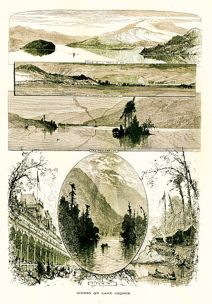 ilustraciones, imágenes clip art, dibujos animados e iconos de stock de lago george, nueva york - panoramic great appalachian valley the americas north america