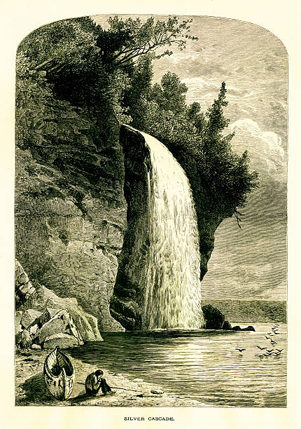silver cascade, lake superior, usa - silver cascade falls stock illustrations
